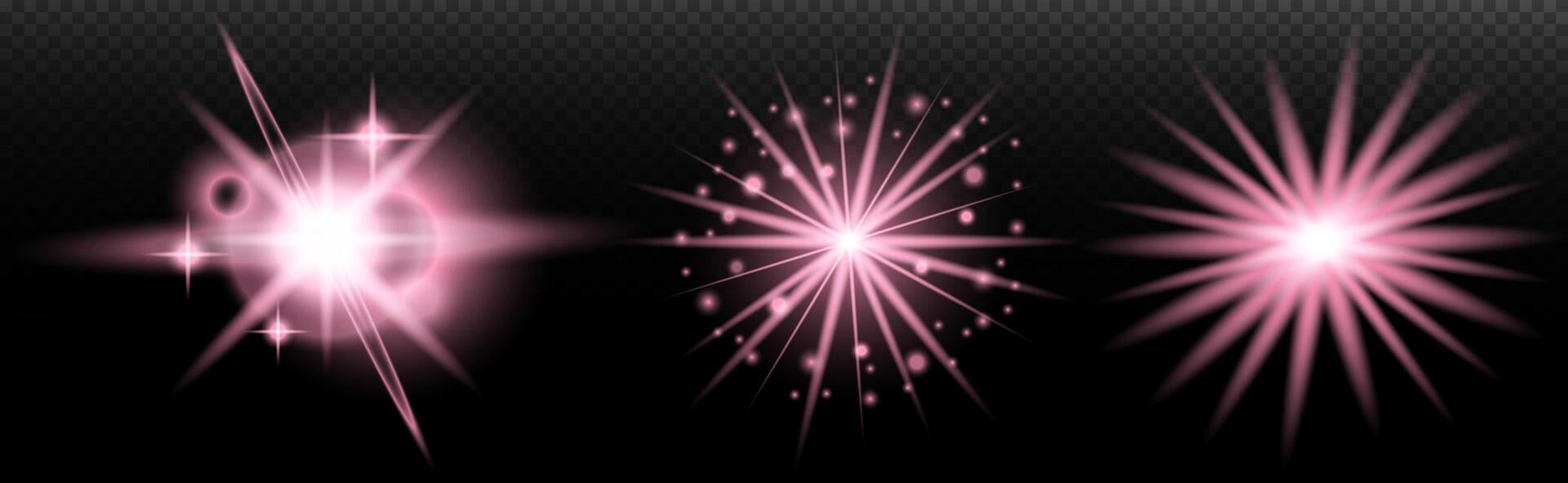 a set of pink sparkles on a black background vector