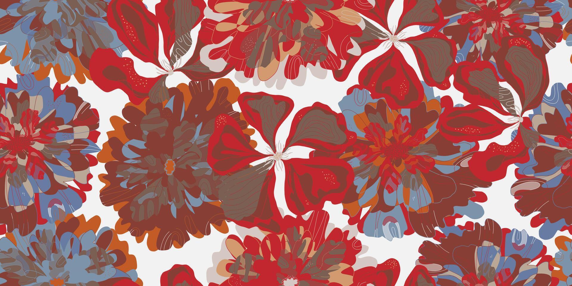 a red and blue floral pattern on a white background vector