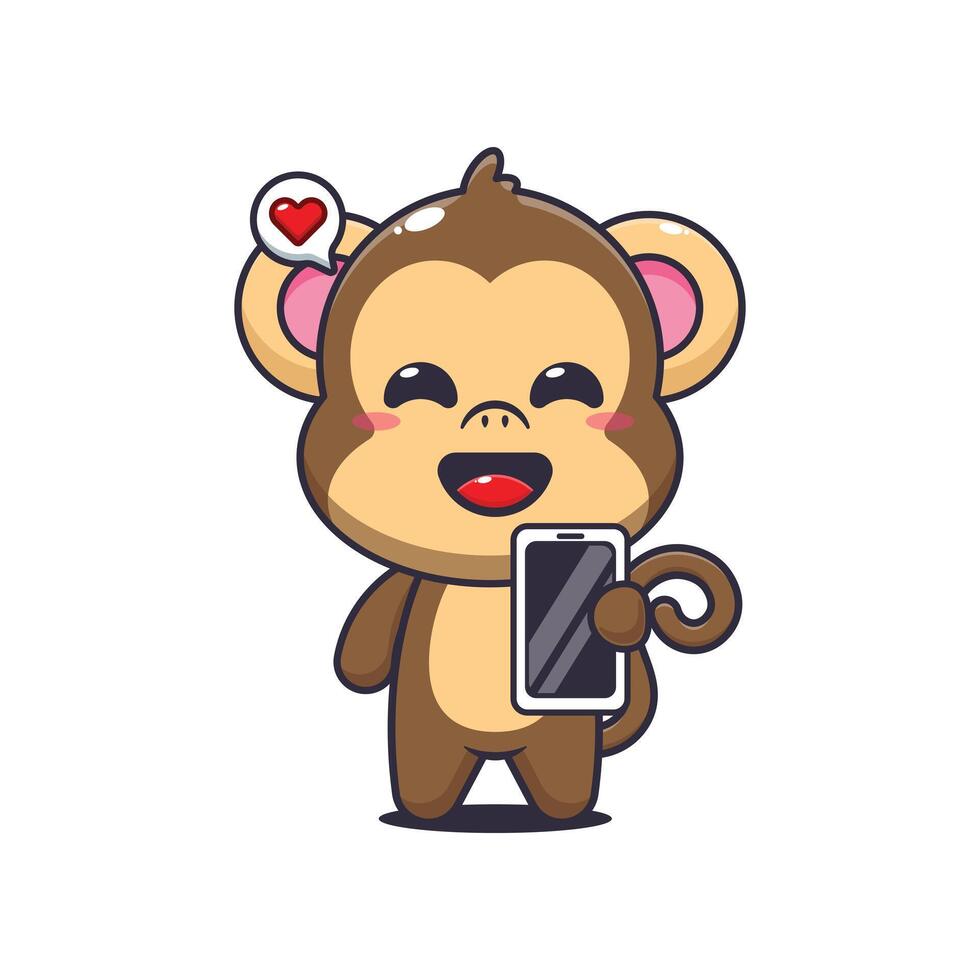 Monkey cartoon illustration with mobile phone vector
