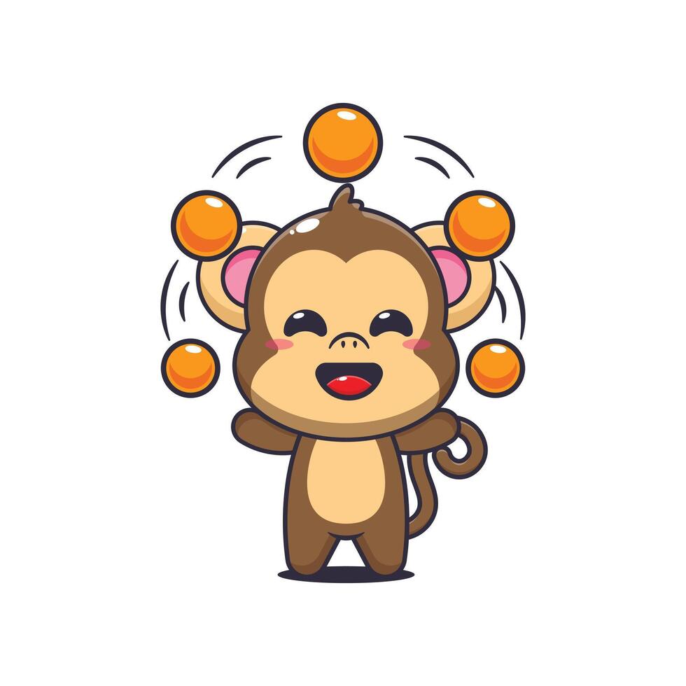 Monkey cartoon illustration circus attraction with balls vector