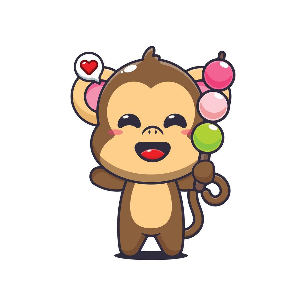 Monkey cartoon illustration eating dango vector