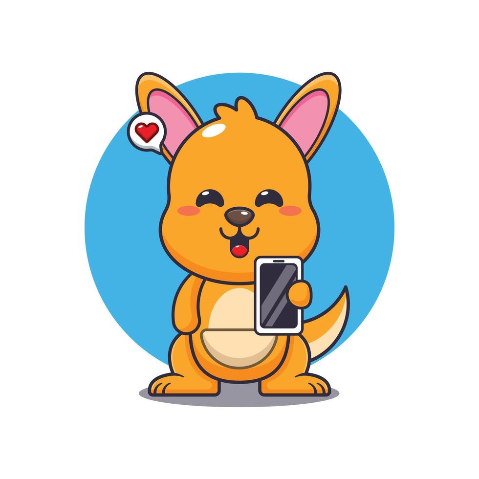 Kangaroo cartoon illustration with mobile phone vector