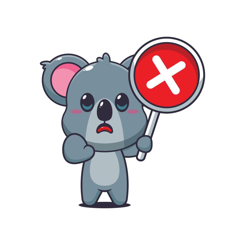 Koala cartoon illustration with wrong sign vector