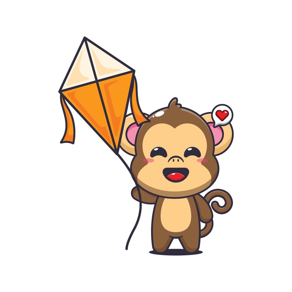 Monkey cartoon illustration playing kite vector