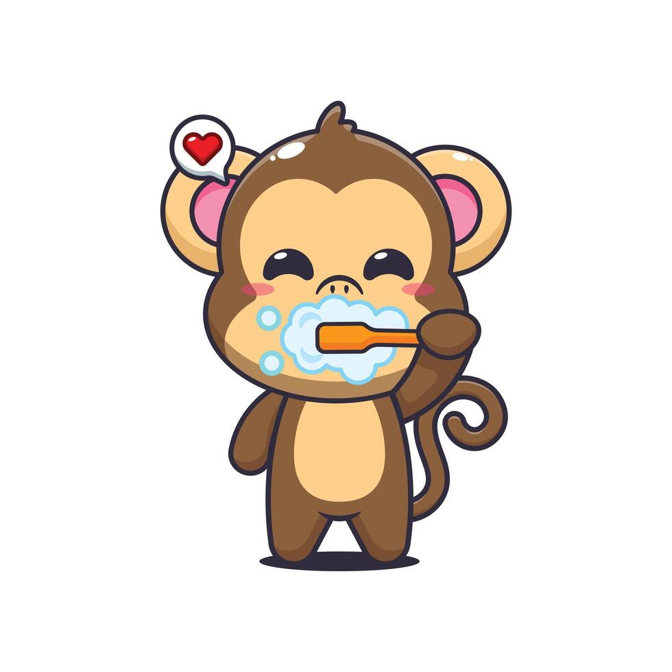 Monkey cartoon illustration brushing teeth vector