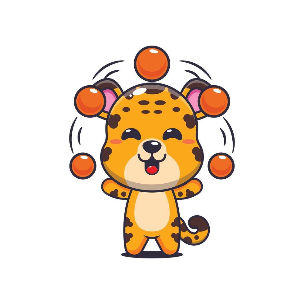 Leopard cartoon illustration circus attraction with balls vector