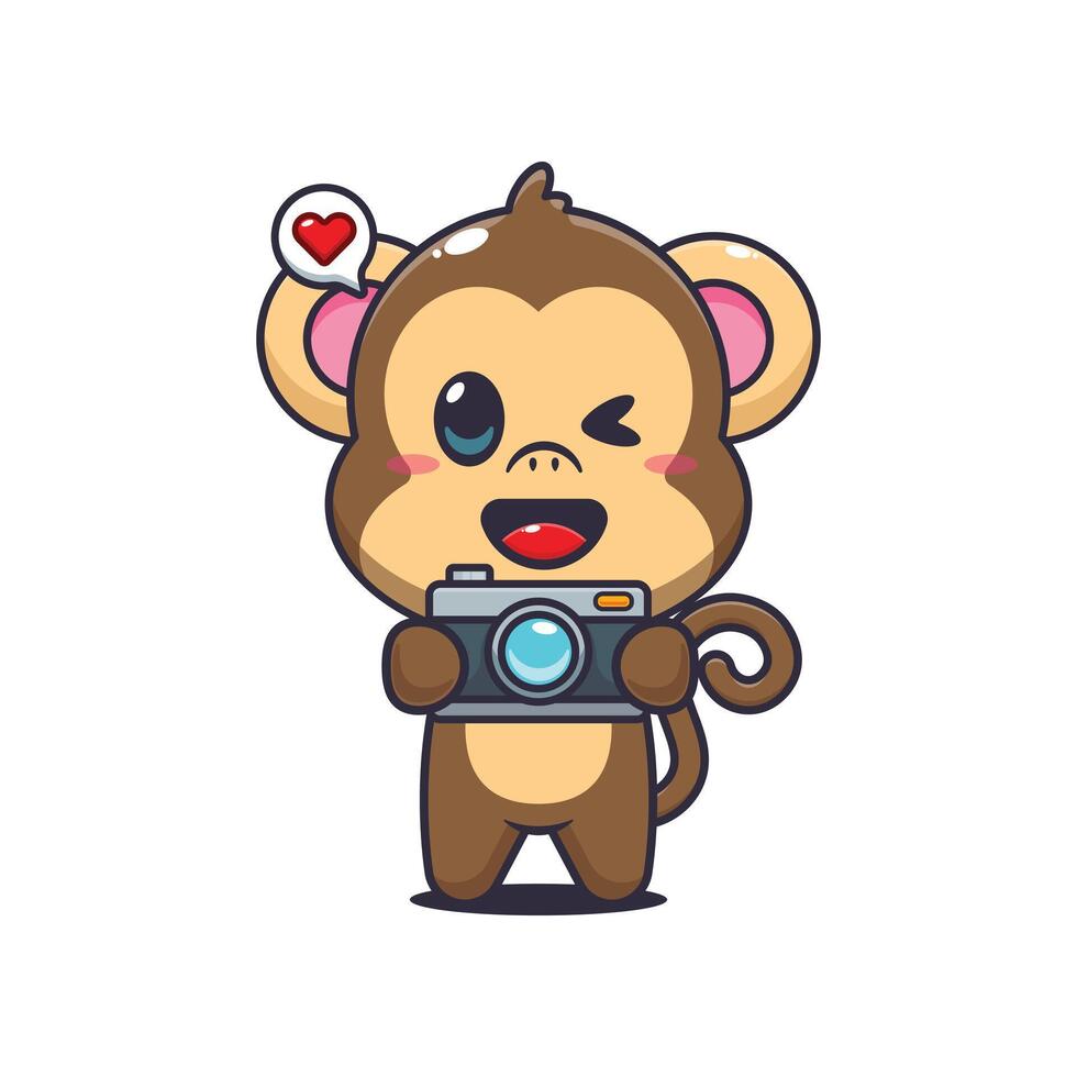Monkey cartoon illustration with camera vector