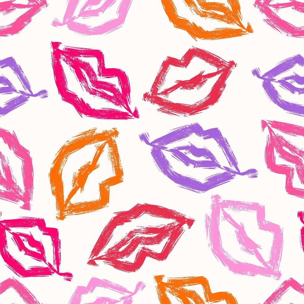 Girly Seamless Pattern with Bold Shapes of Lips Isolated on White Background. Colorful decorative and minimal hand drawn design perfect for print, fashion, wrapping paper, fabrics vector