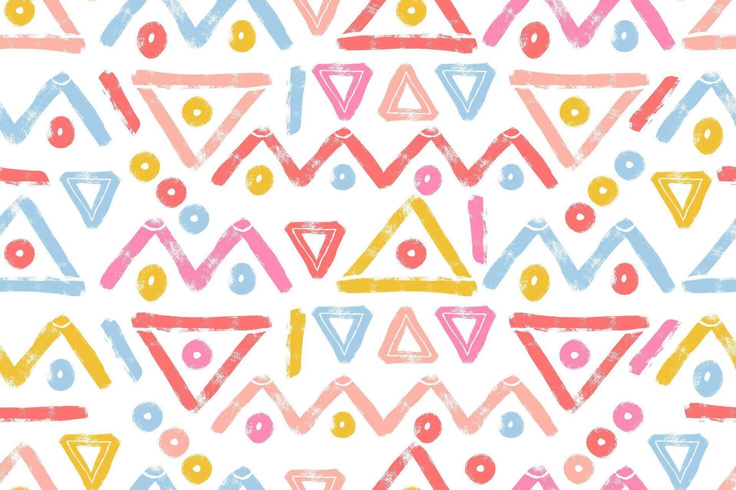 Geometric Bold Shapes in Seamless Pattern Isolated on Simple Flat White Background. Colorful pastel decorative and minimal hand drawn design perfect for print, fashion, wrapping paper, fabrics vector