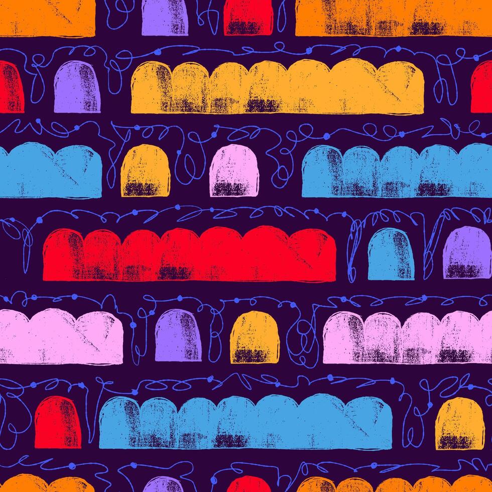 Colorful Abstract Seamless Pattern with Trendy Geometric Bold Shapes. Colorful decorative and minimal hand drawn design perfect for print, fashion, wrapping paper, fabrics vector