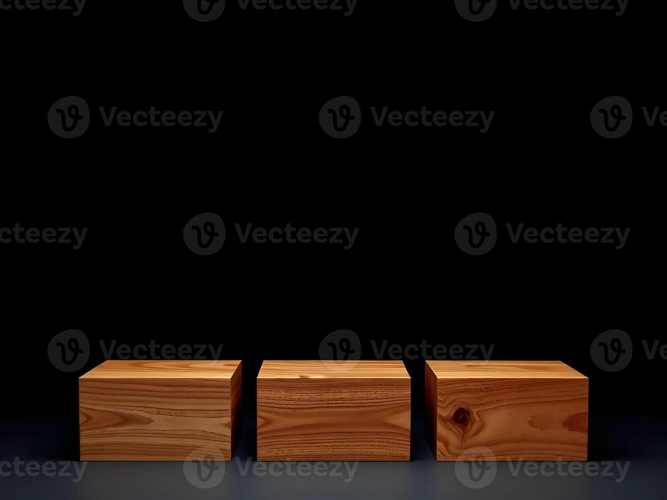 row of three pieces of wood in the shape of a box. Suitable for product stands photo