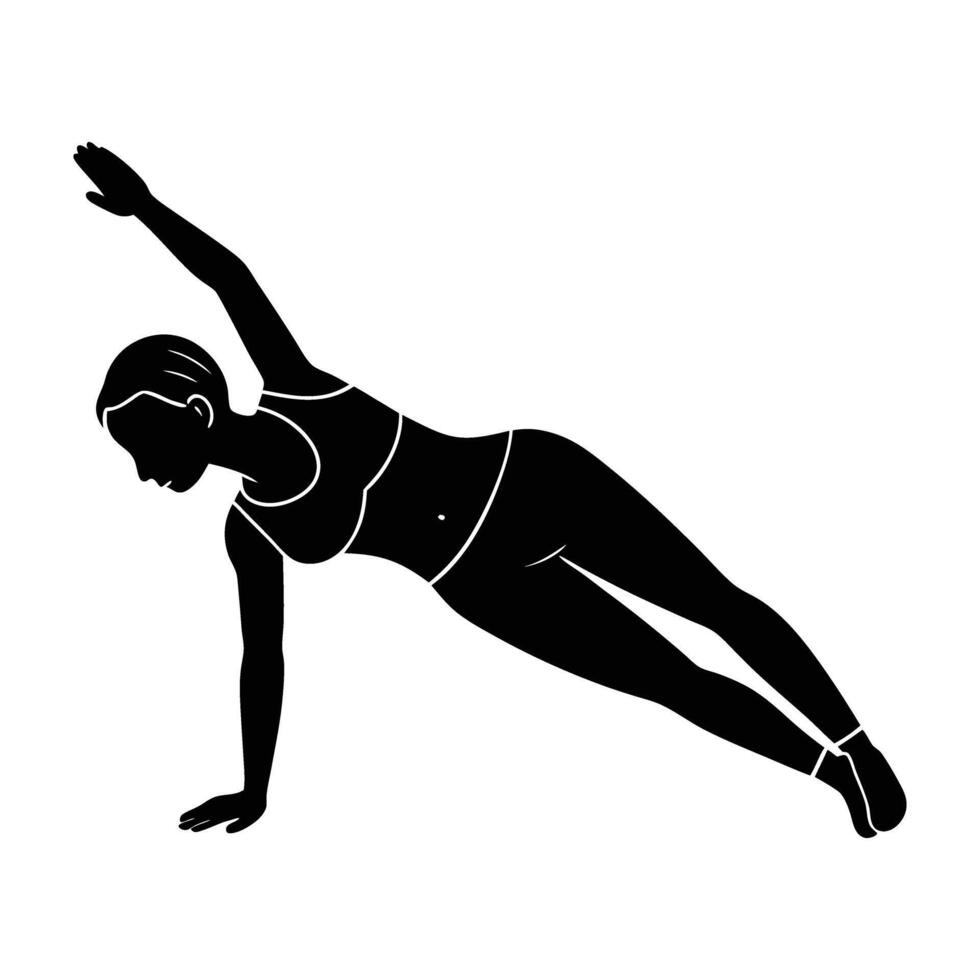 Distinct yoga person doing side plank silhouette on white background for enhanced core strength vector
