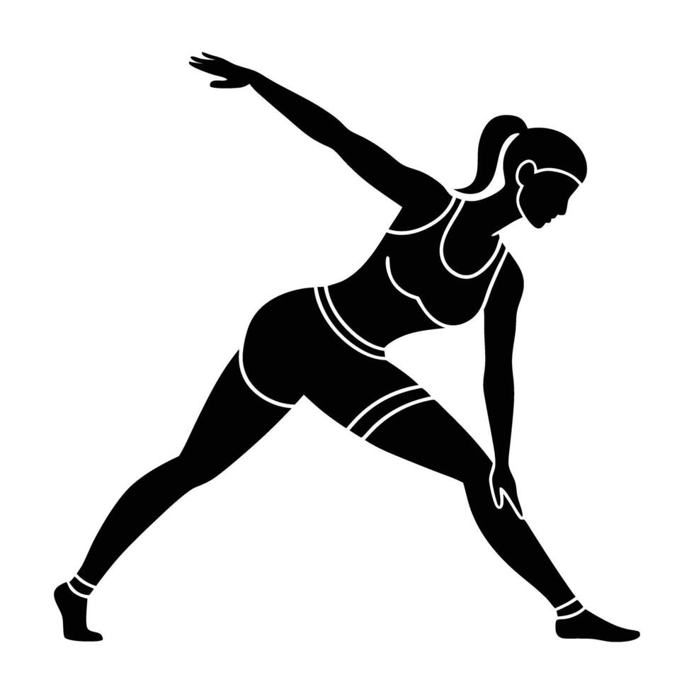 Woman stretching before jog silhouette isolated on white background for warm-up routine vector