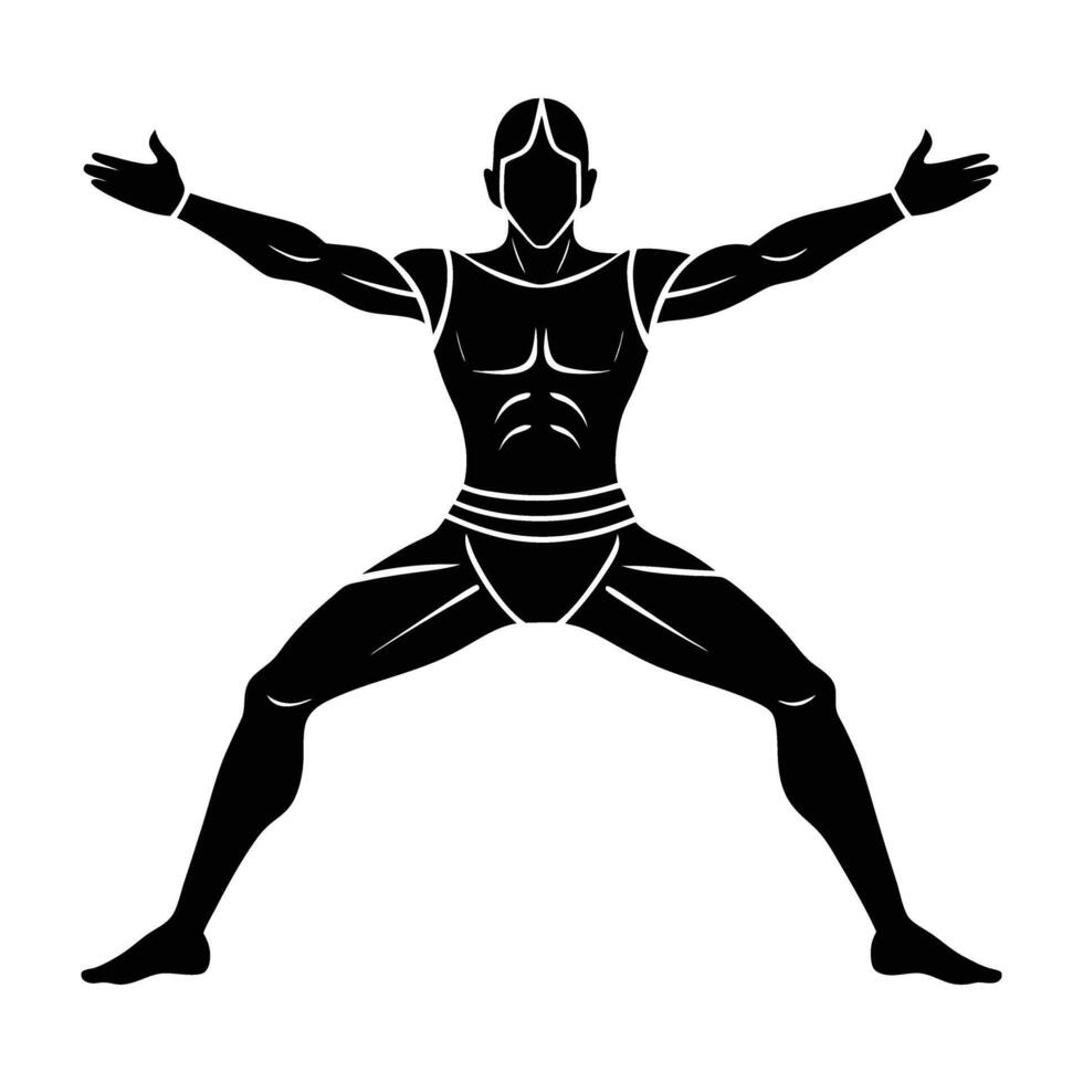 Distinct yoga athlete in warrior pose silhouette on white background for dynamic empowerment vector