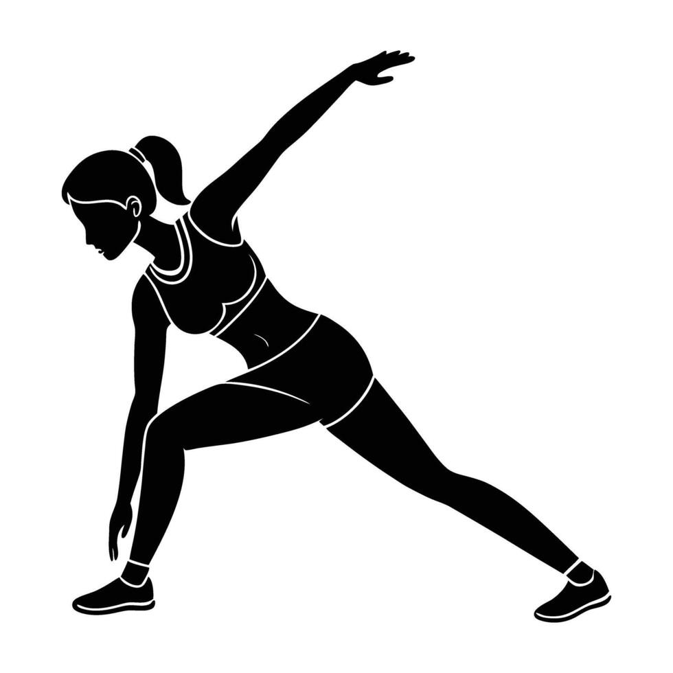 Active woman stretching before jog silhouette on white background for energizing routine vector