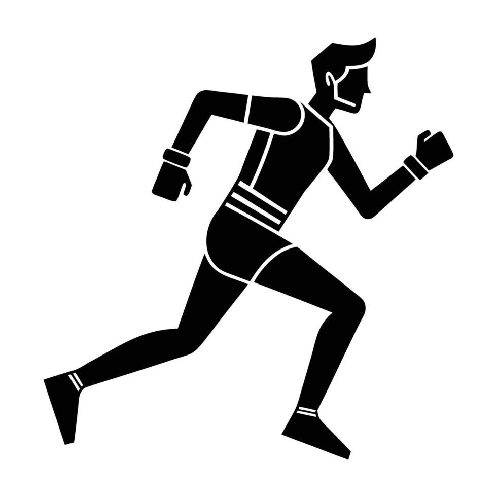 Man jogging with smartwatch silhouette icon on white background for fitness tracking vector
