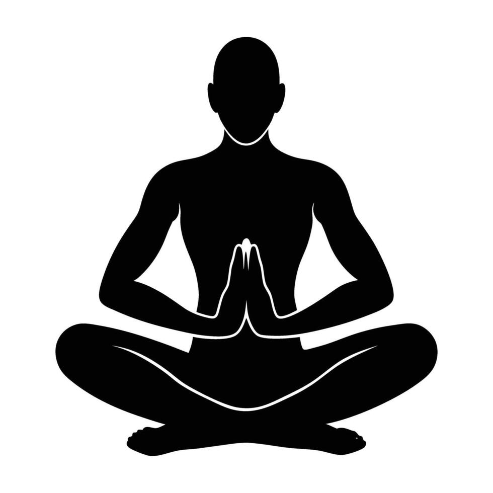 Yoga hands resting on knees silhouette isolated on white background for gentle meditation vector