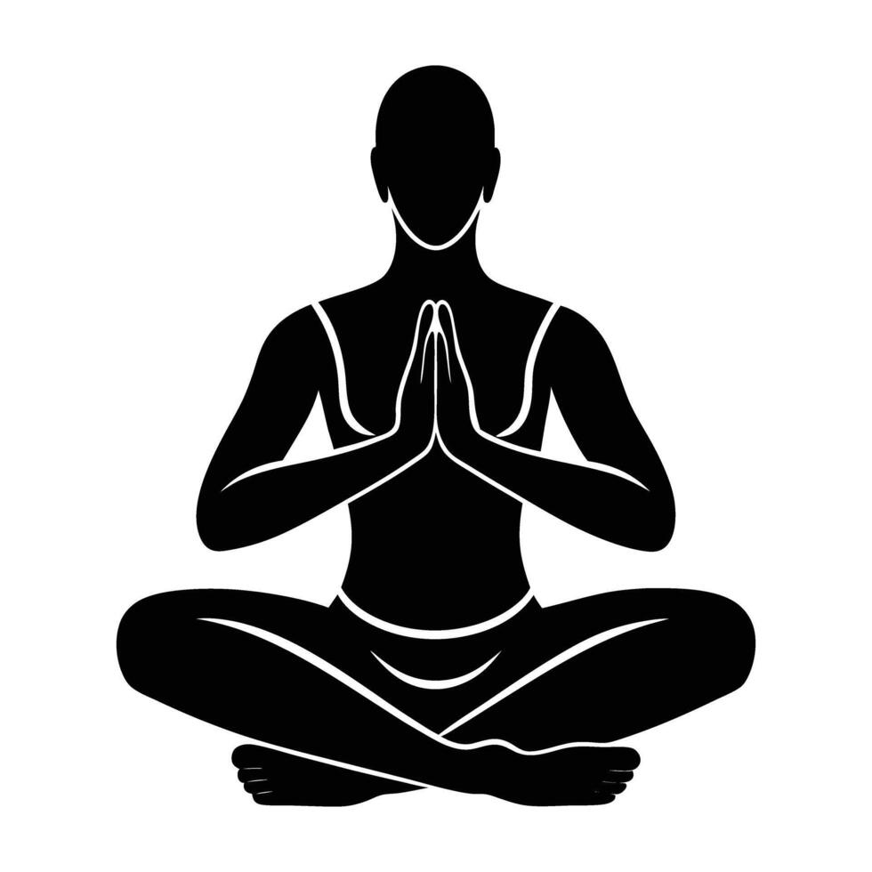 Distinct yoga hands resting on knees silhouette on white background for peaceful meditation vector