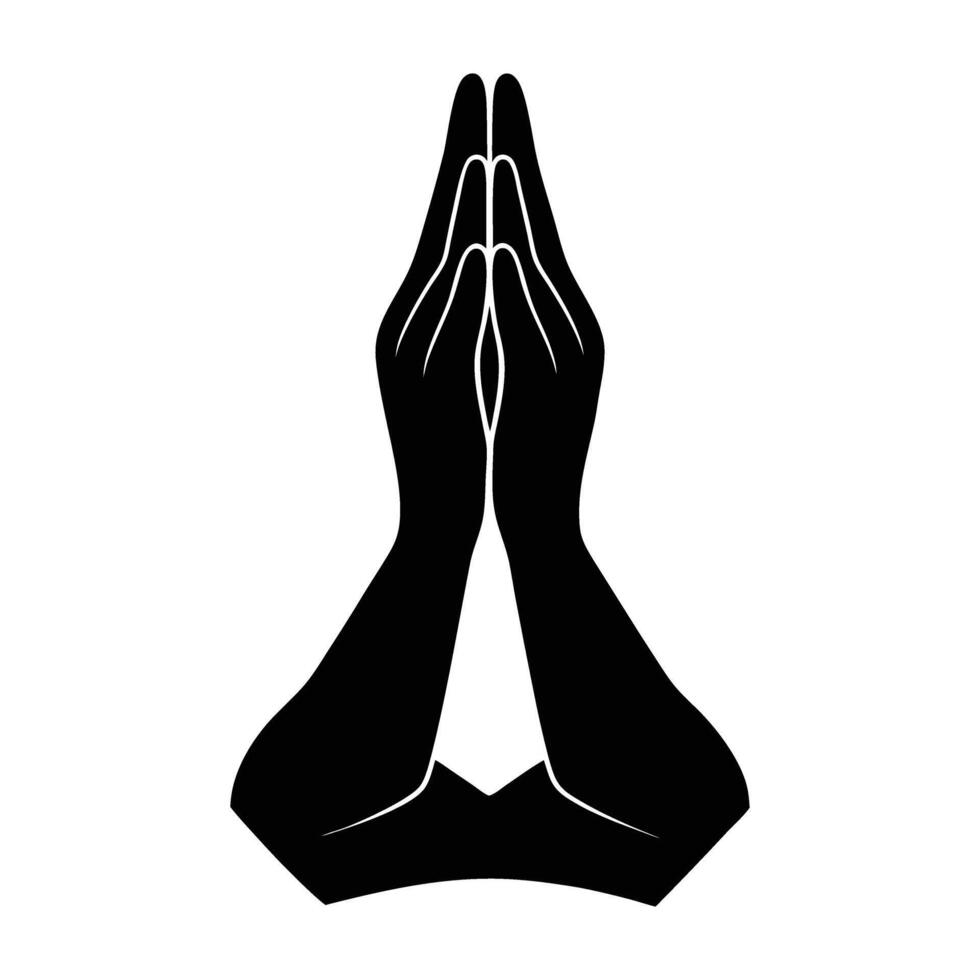 Yoga hands in prayer position silhouette isolated on white background for meditative focus vector