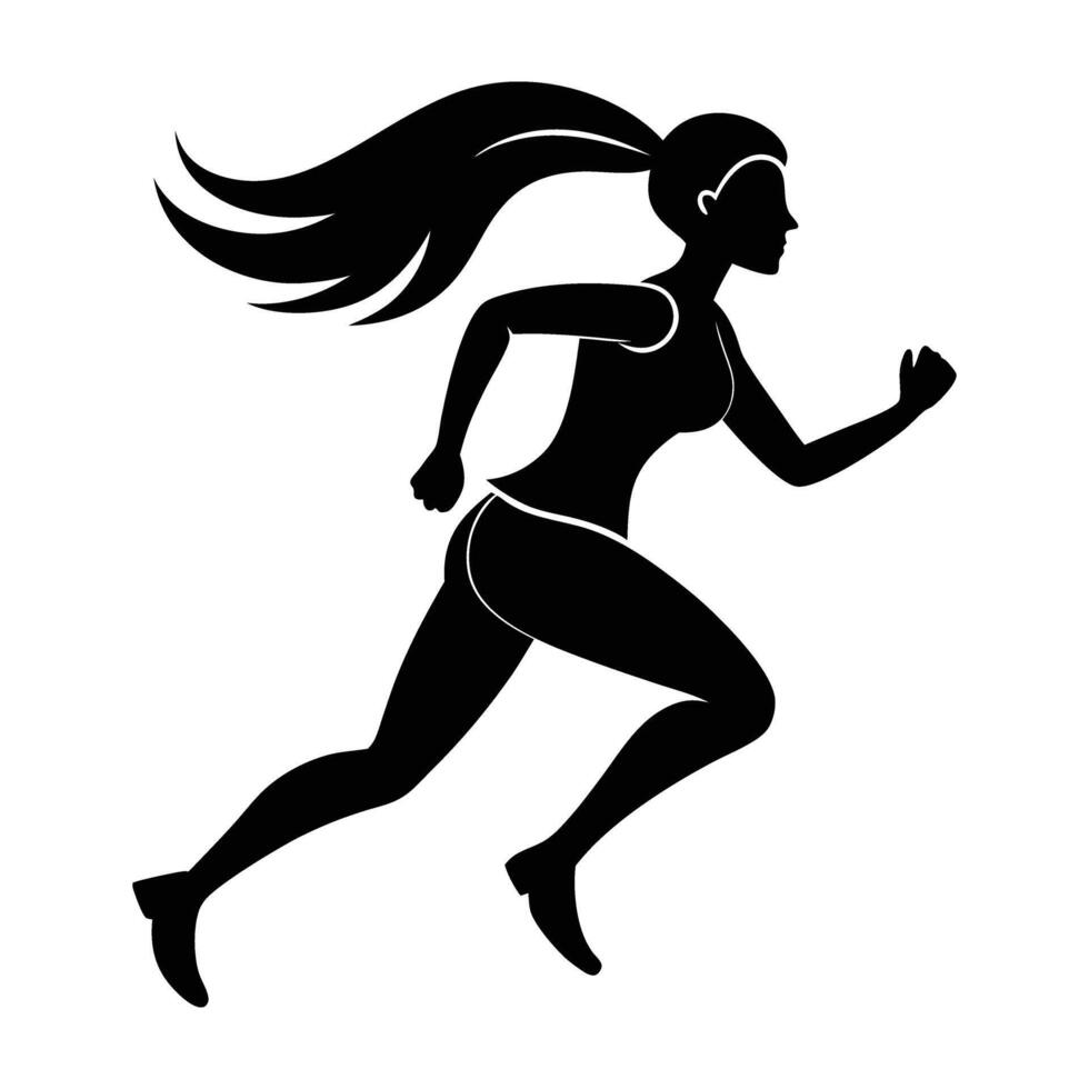 Elegant woman running with ponytail swaying silhouette on white background for energetic movement vector