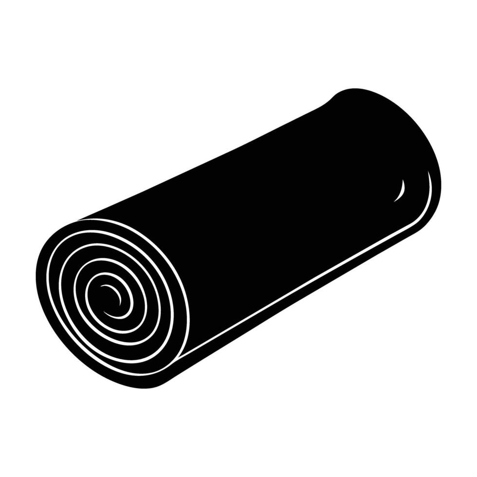 Yoga mat rolled halfway silhouette isolated on white background for organized practice setup vector