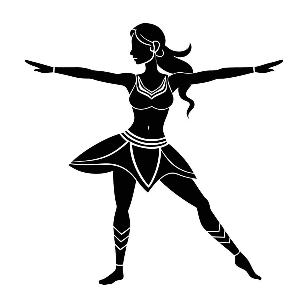 Woman in graceful warrior pose silhouette isolated on white background for empowering yoga vector