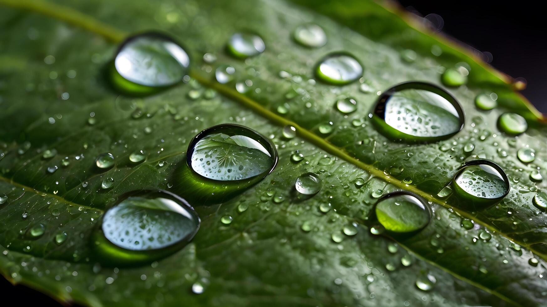A photo close-up of water droplets on a leaf