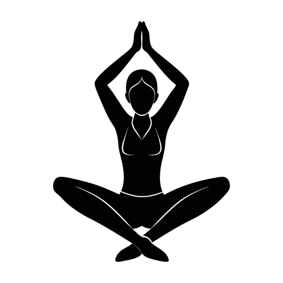 Dynamic yoga stretching with arms raised silhouette art on white background vector
