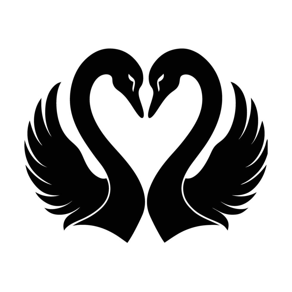 Love themed silhouette icon of two swans forming a heart shape on white background vector
