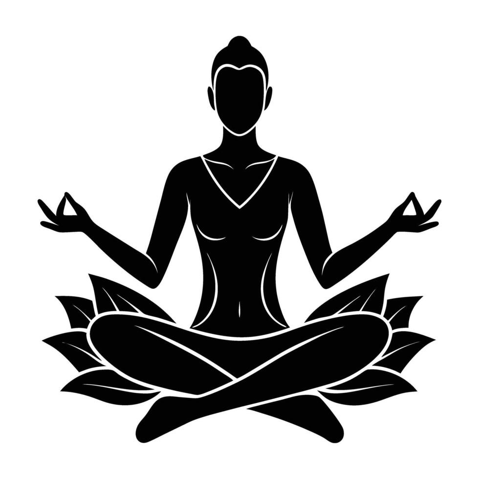 Calm yoga student in meditation silhouette art on white background vector
