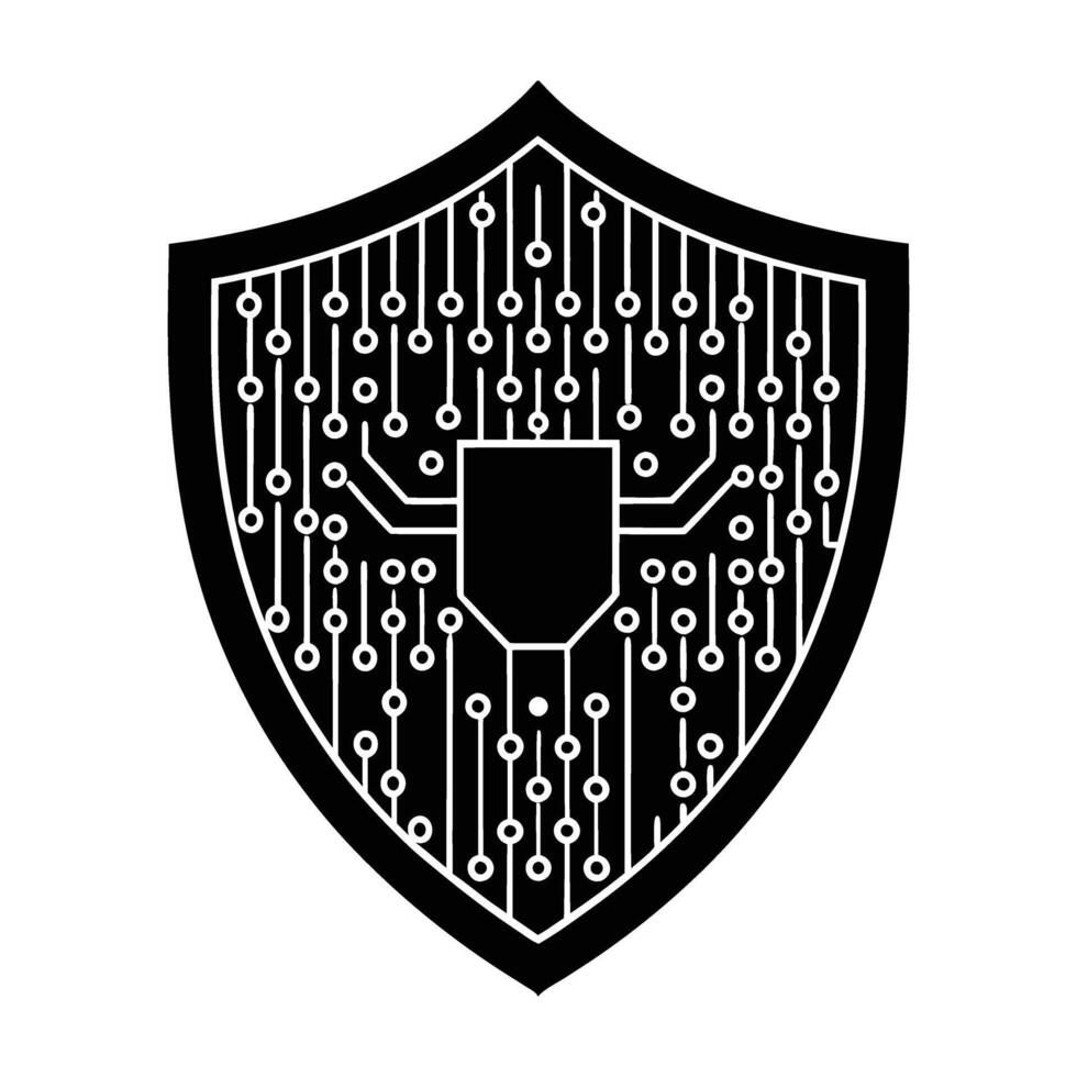 A Digital Shield Representing Unwavering Cyber Protection, A Strong Fortress Against Online Threats, Designed In Bold Black And White vector
