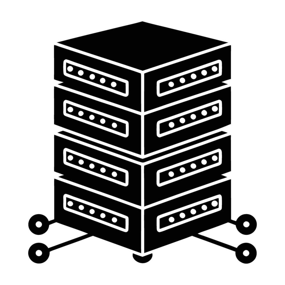 A Powerful Server Rack, A Symbol Of Robust Data Storage And Seamless Connectivity, Stands Ready On Its Wheeled Base, Ready To Handle Any Task vector