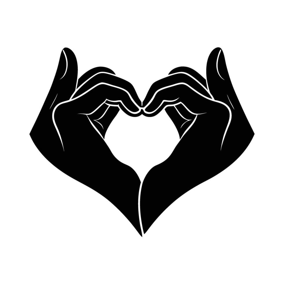 Love themed icon of two hands forming heart shape with fingers silhouette on white background vector