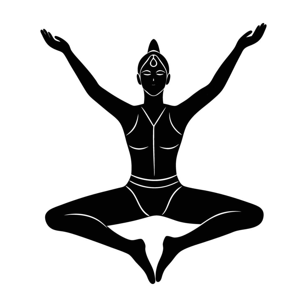 Empowering yoga strong posture in deep stance silhouette art on white background vector