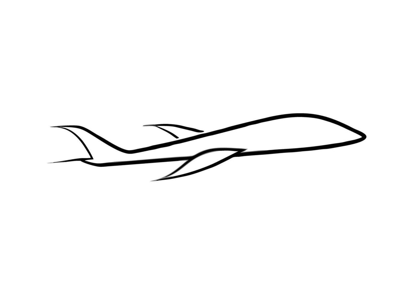 Elegant minimalist side silhouette of a modern airplane design on white background vector