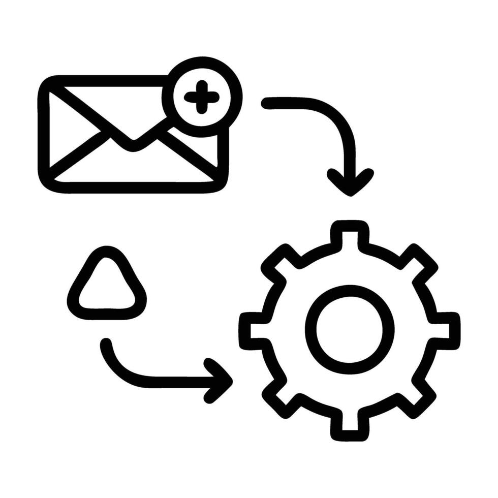 Marketing automation workflow icon with gear and email design on white background vector