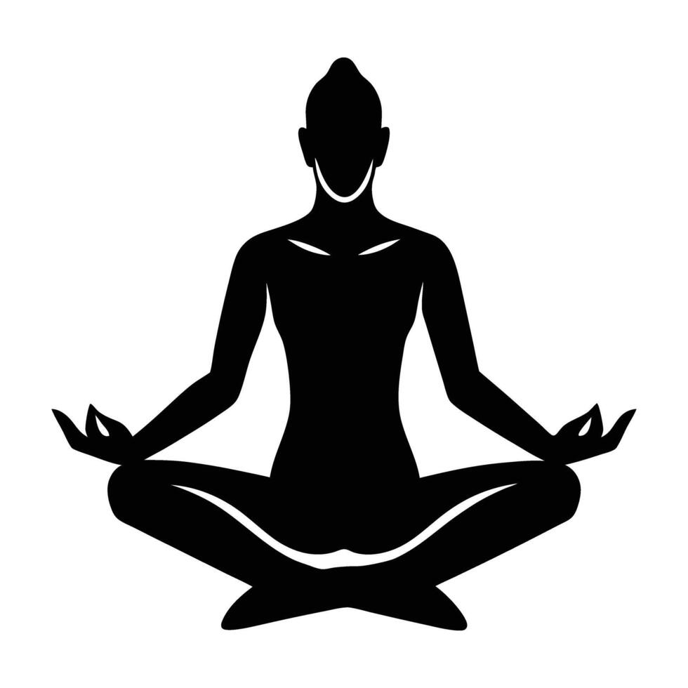 Serene yoga student in meditation silhouette art on bright white background vector