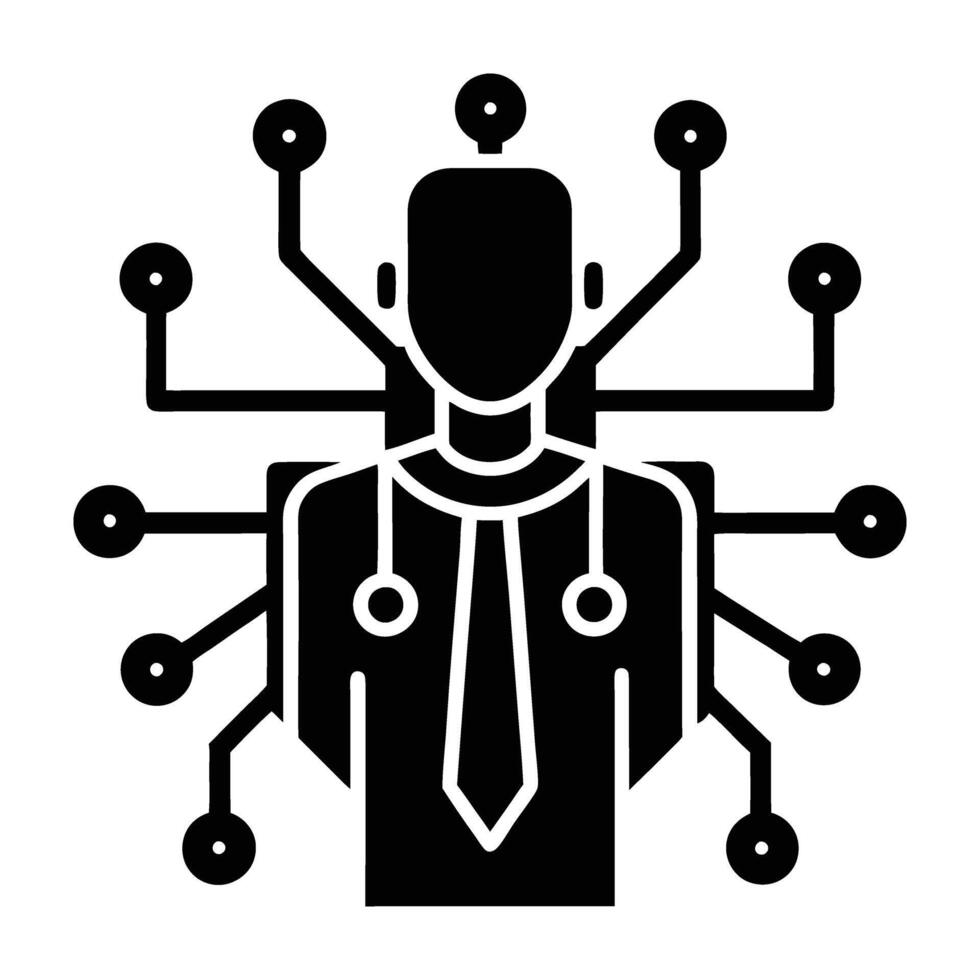 Cybersecurity scanning by AI over digital network silhouette isolated on white background vector