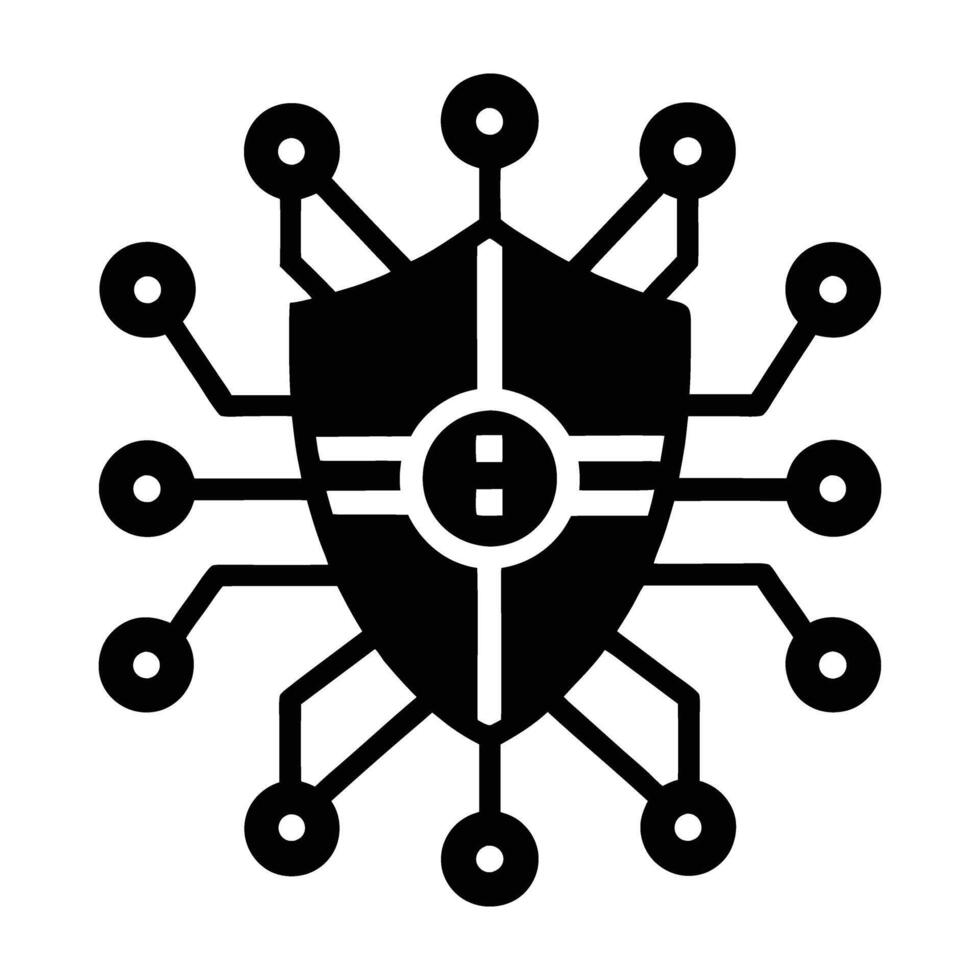 AI powered network security analysis silhouette isolated on white background vector