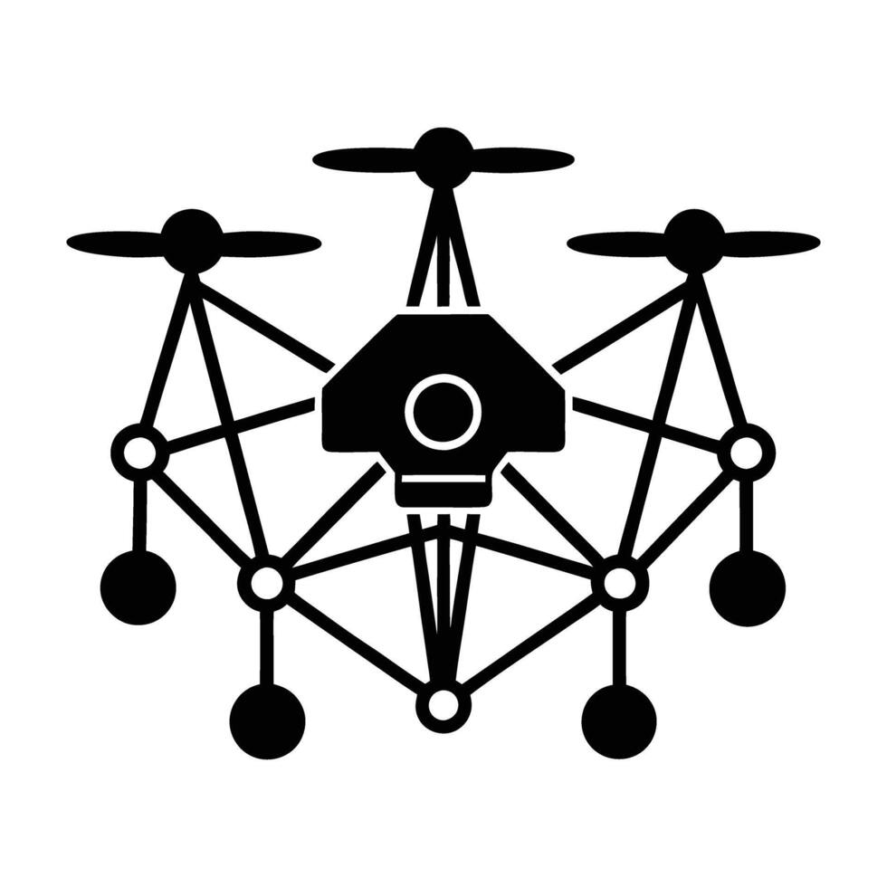 Drone communication via digital network autonomous silhouette isolated on white background vector