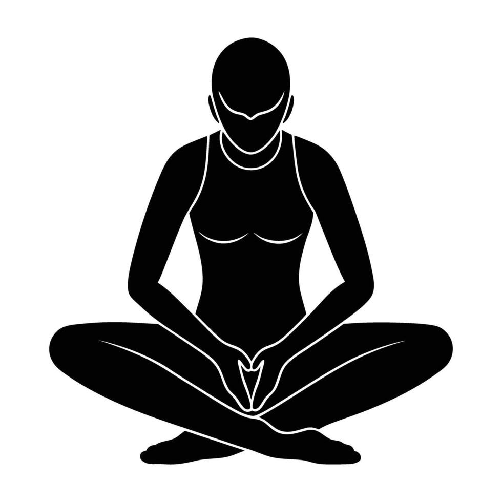 Graceful yoga stretch with hands on knees silhouette art on white background vector