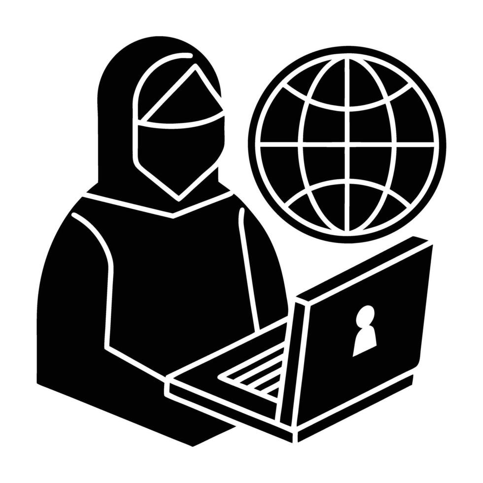 Silhouette of user accessing a virtual private network on white background vector