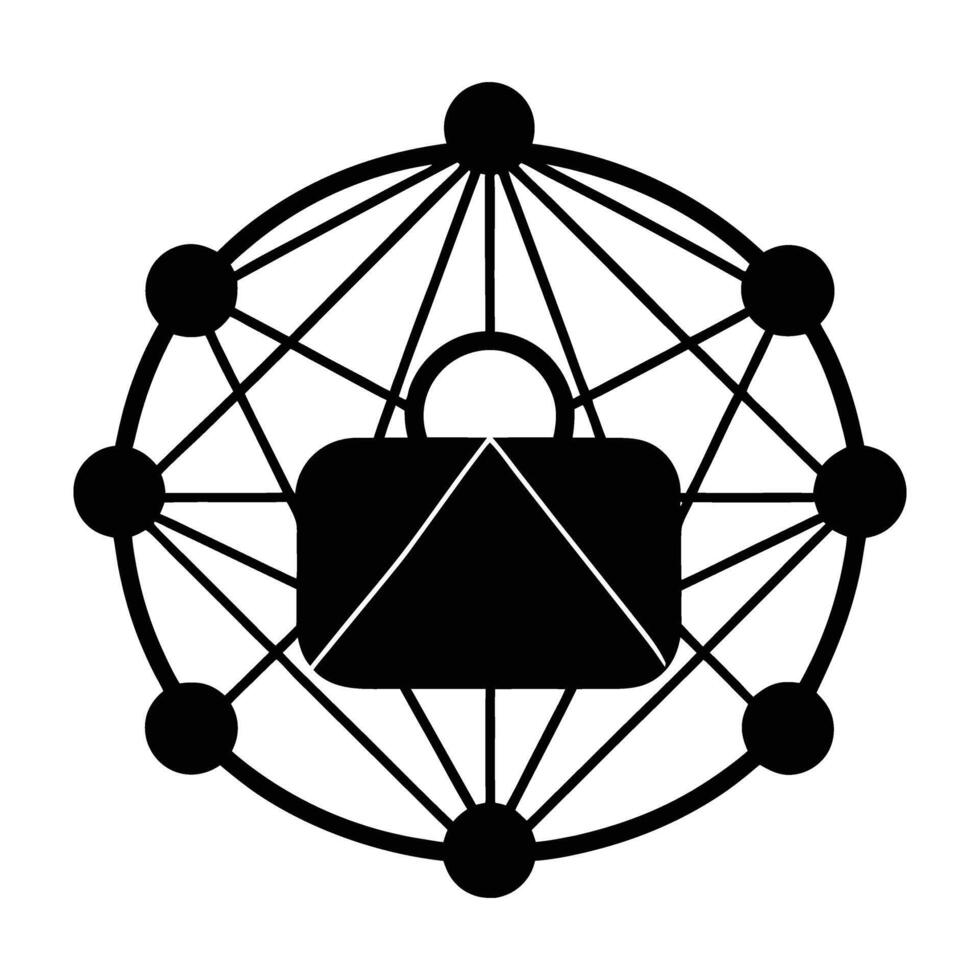 Silhouette of virtual reality headset connected to a network on white background vector