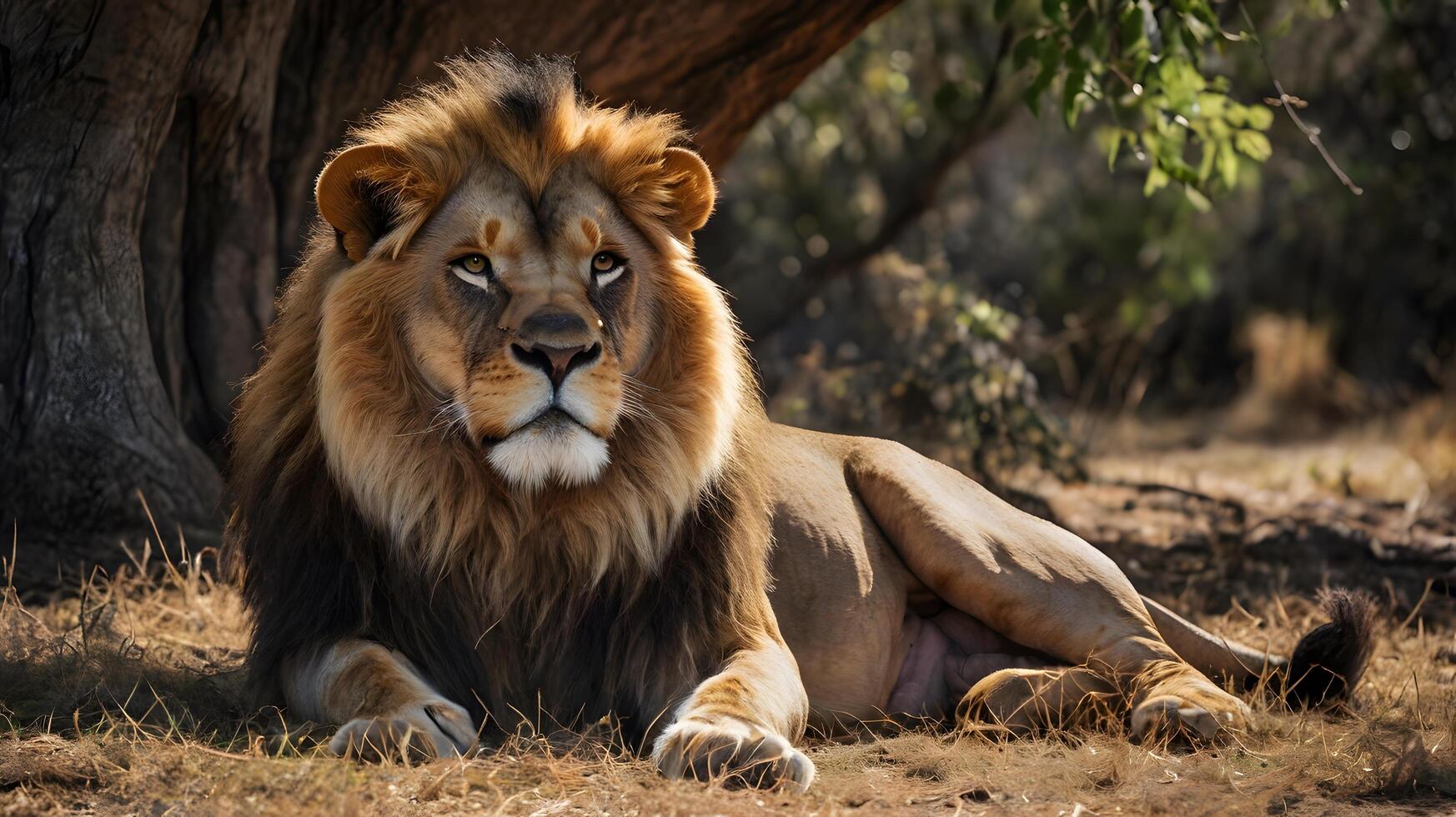 A photo lion of resting in the shade
