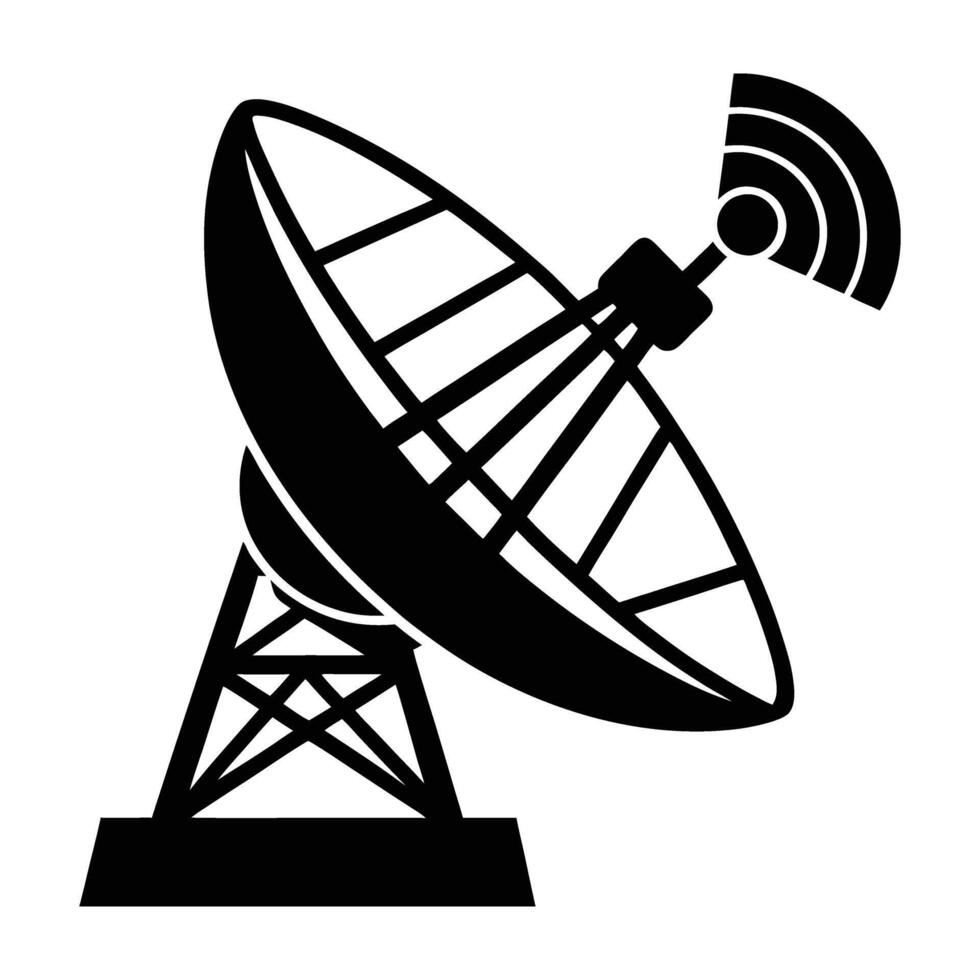 Satellite dish receiving internet signals silhouette on white background clearly vector