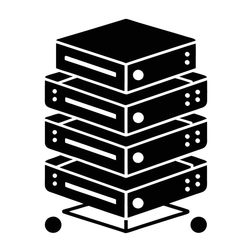 Web hosting server stack silhouette displayed on white background for clarity vector