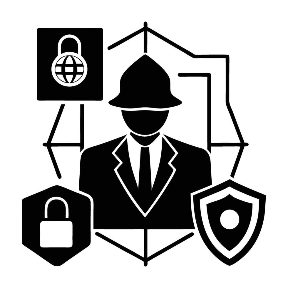 Analyst preventing network breaches cybersecurity silhouette isolated on white background vector