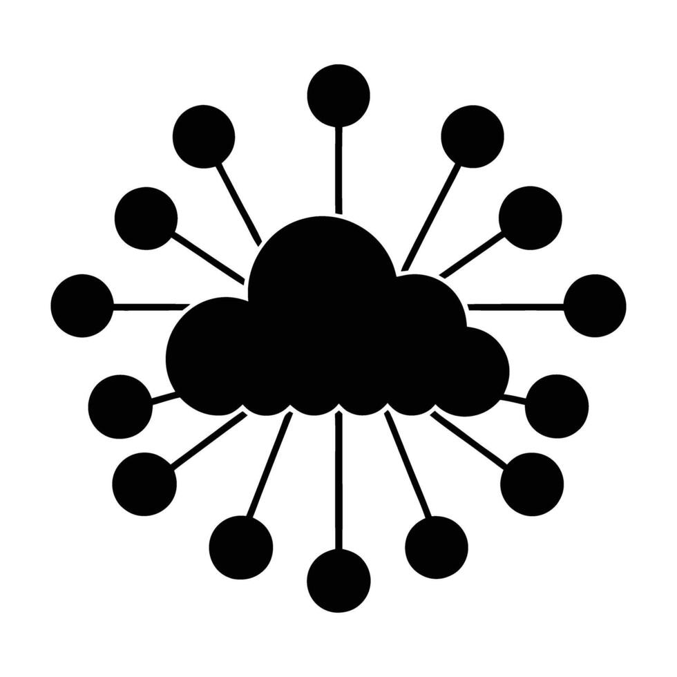 Cloud computing network with multiple connections silhouette isolated on white background vector