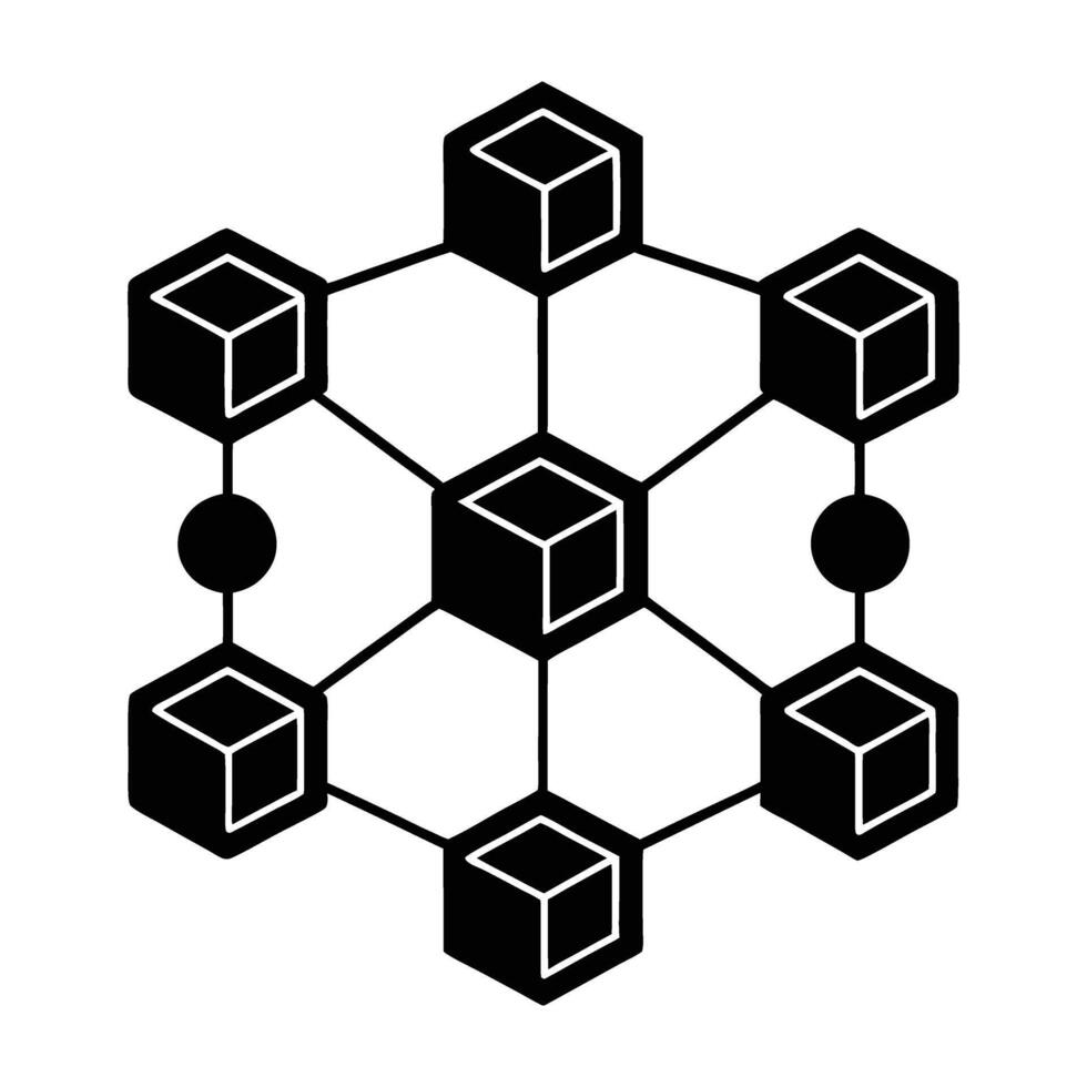 Digital blockchain nodes interconnected network silhouette isolated on white background vector