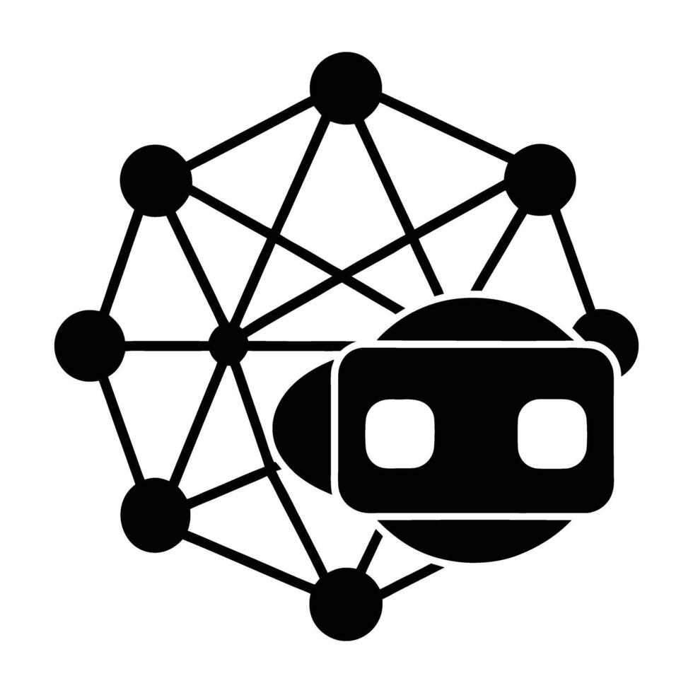 Virtual reality headset connected to a network silhouette on white background vector